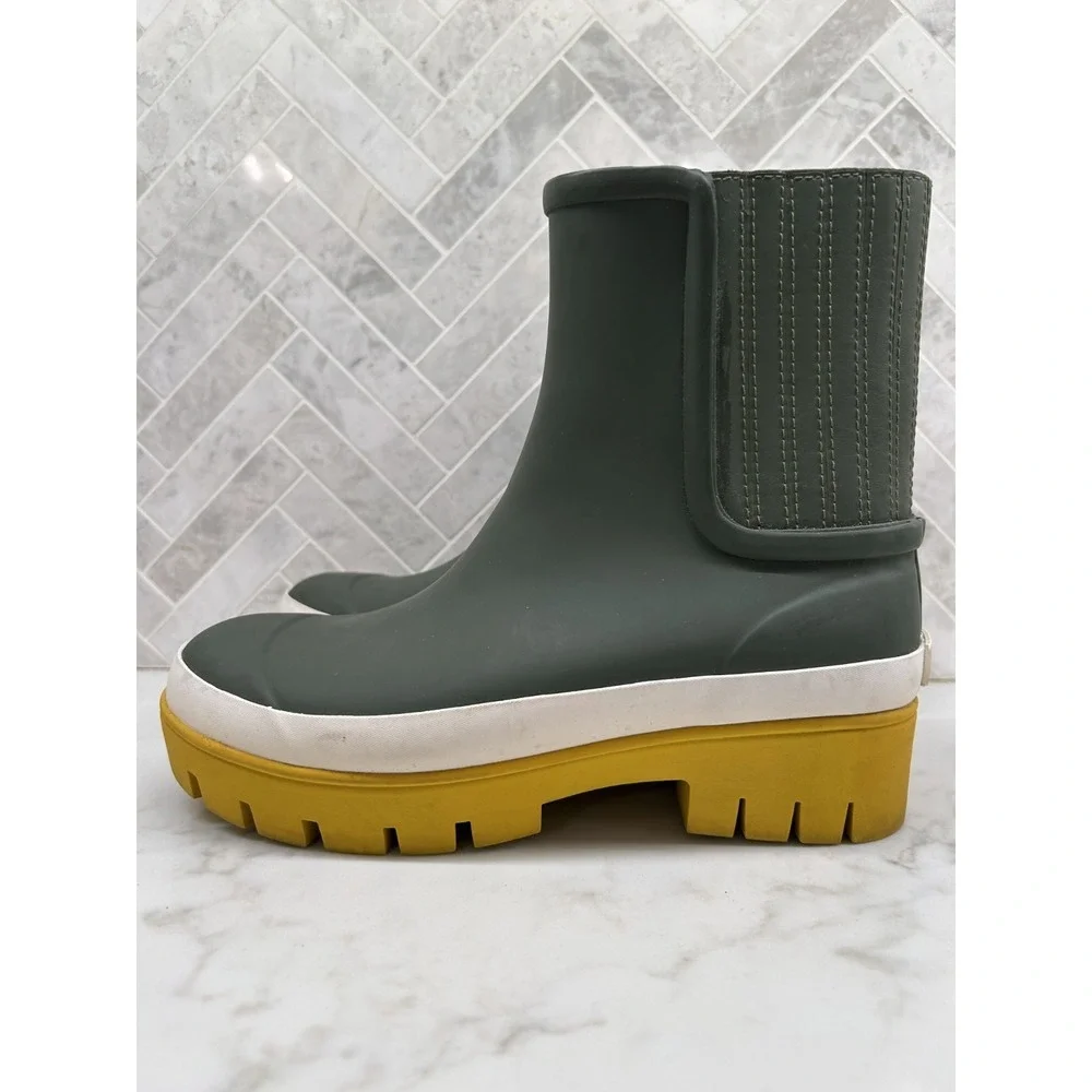 TORY BURCH Rubber Lug‎ Sole Ankle Rain Boots Women's Size 6 Green 12708-121